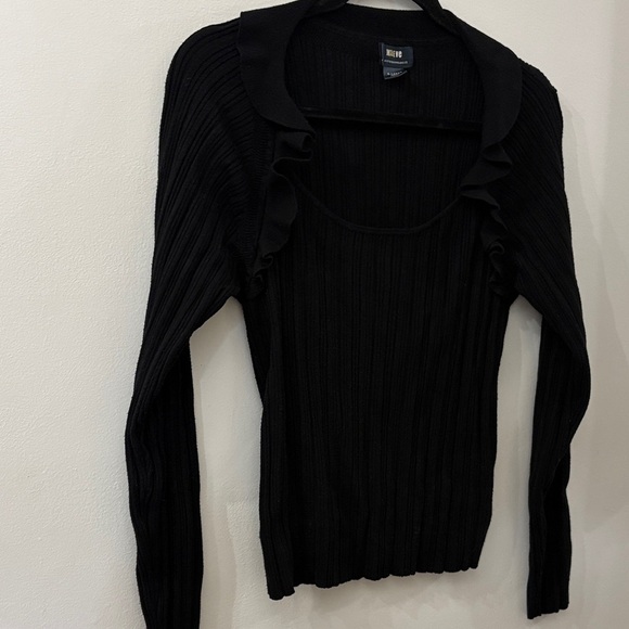 Anthropologie Maeve Black Ribbed sweater - XL - Ruffle detail - Picture 1 of 5